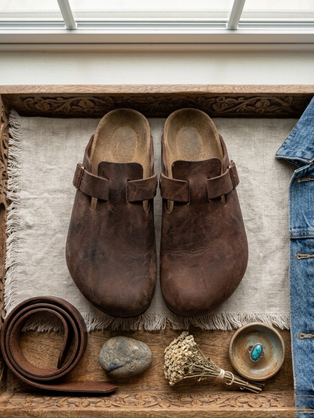 Birkenstock Boston Leather Clogs, Tobacco Brown, 39